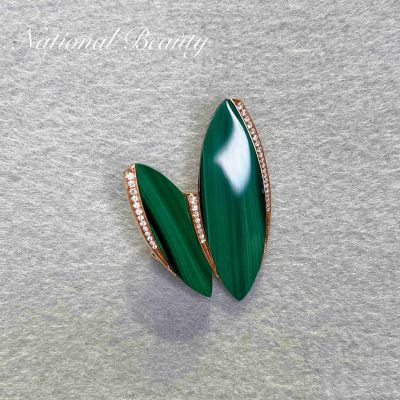 18K金孔雀石钻石胸针