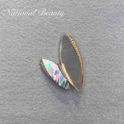 18K金贝母钻石胸针