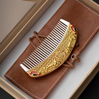  平安福花丝银梳 999纯银花丝工艺发梳宫廷风银梳子