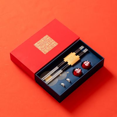 纯银筷子 999足银银筷黑檀木筷合金头两双装家用送礼盒装