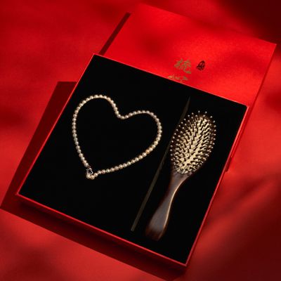  梳心·养生按摩银梳 999足银檀木梳专用蓬松气垫梳七夕告白礼盒装