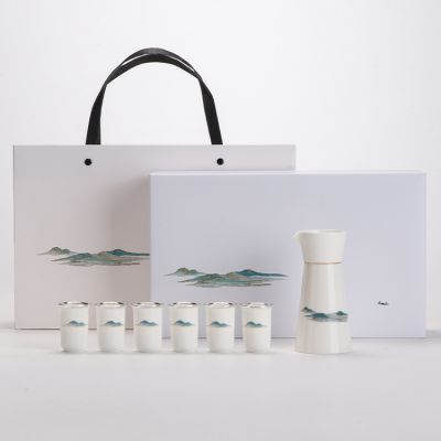 千里江山酒具套装骨玉白瓷酒具6头套装简约随手礼酒壶酒杯