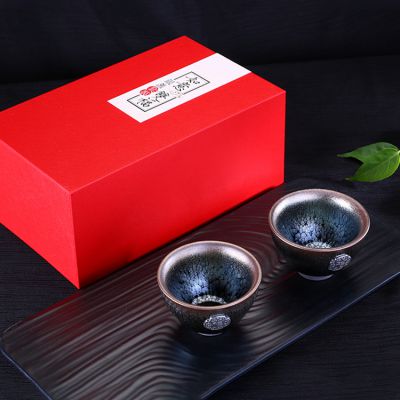  镶银建盏茶具999纯银杯子百花盏杯手工建盏茶杯主人杯