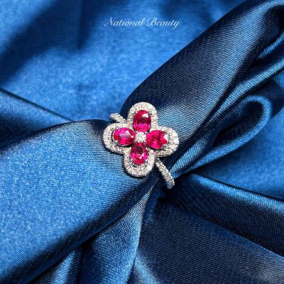 18K白红宝石戒指