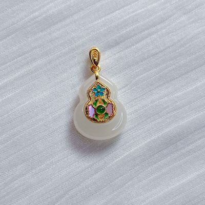 和田玉足金葫芦吊坠