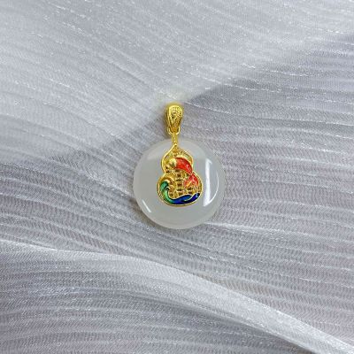 和田玉葫芦吊坠年年有余吊坠 足金镶嵌