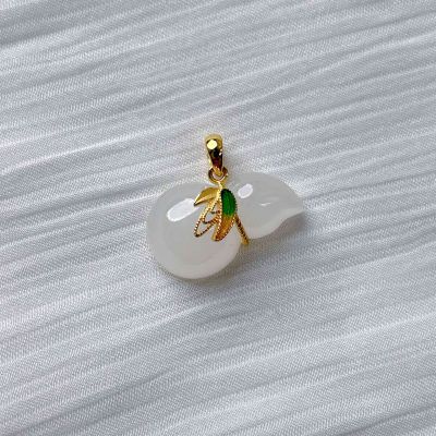 和田玉葫芦吊坠 足金镶嵌