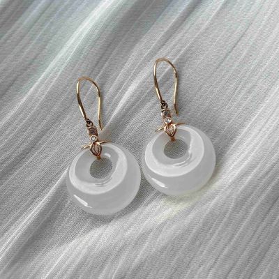 18K金镶嵌和田玉白玉耳勾