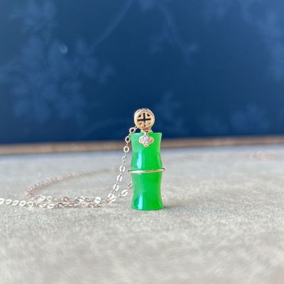 和田玉项链竹节18K金镶