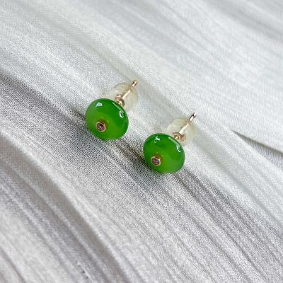 和田玉耳钉 平安扣耳钉18K金镶