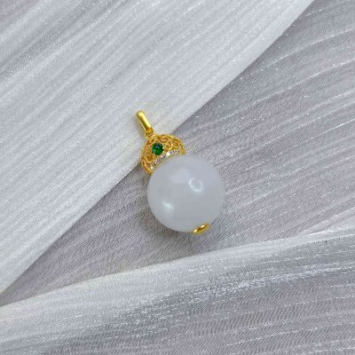 和田玉挂件18K金镶葫芦吊坠