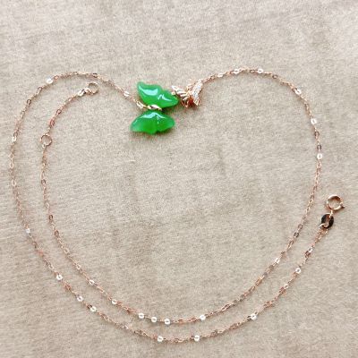 18k金和田玉蝴蝶项链