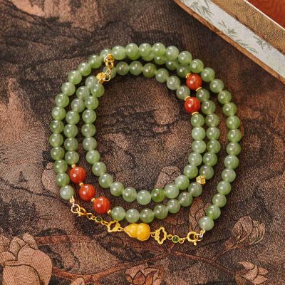 银925和田玉南红玛瑙蜜蜡项链