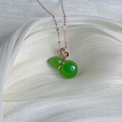 田玉碧玉葫芦项链18K金镶玉