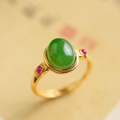 S925银和田玉 碧玉戒指