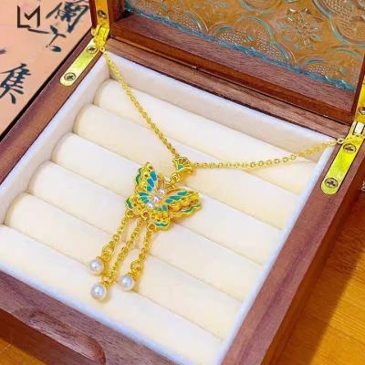 S925银 珐琅蝴蝶流苏项链