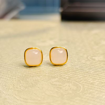 S925银和田玉 白玉耳钉