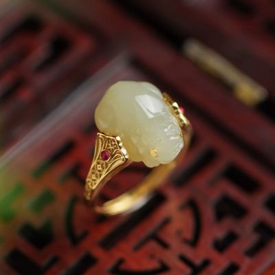S925银和田玉貔貅戒指