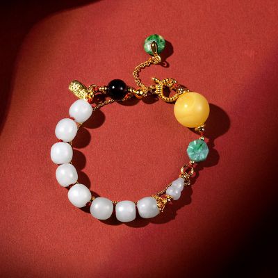 S925银和田玉 蜜蜡手链