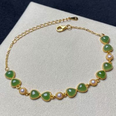 S925银和田玉 珍珠手链